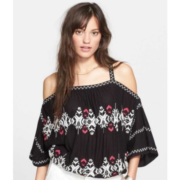Free People Cold Shoulder Embroidered Top - Picture 2 of 11
